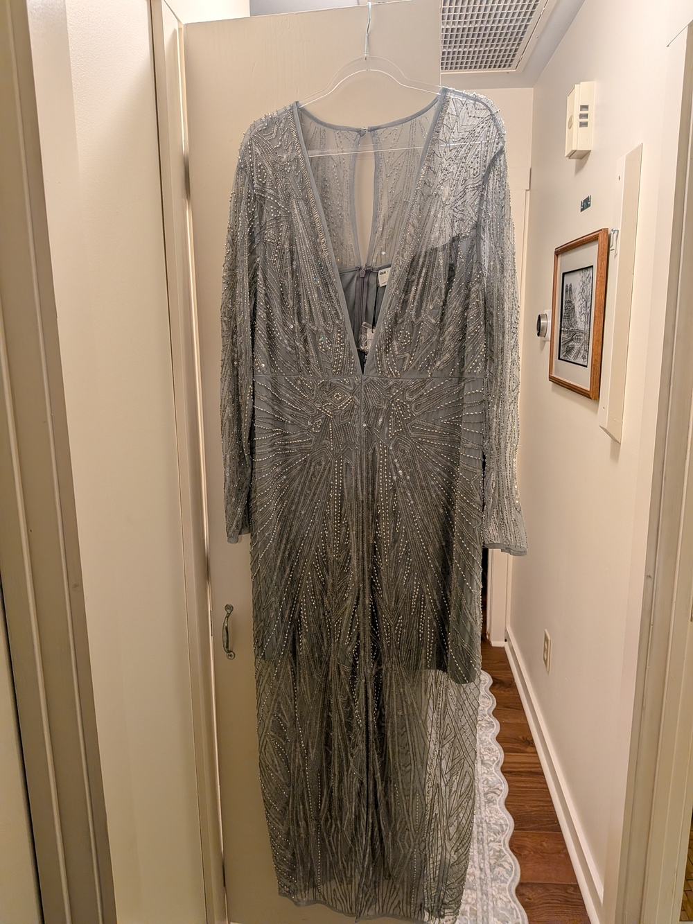 ASOS EDITION Curve embellished Beaded slit front dress ice blue (Gray) US 18 - Picture 5 of 7